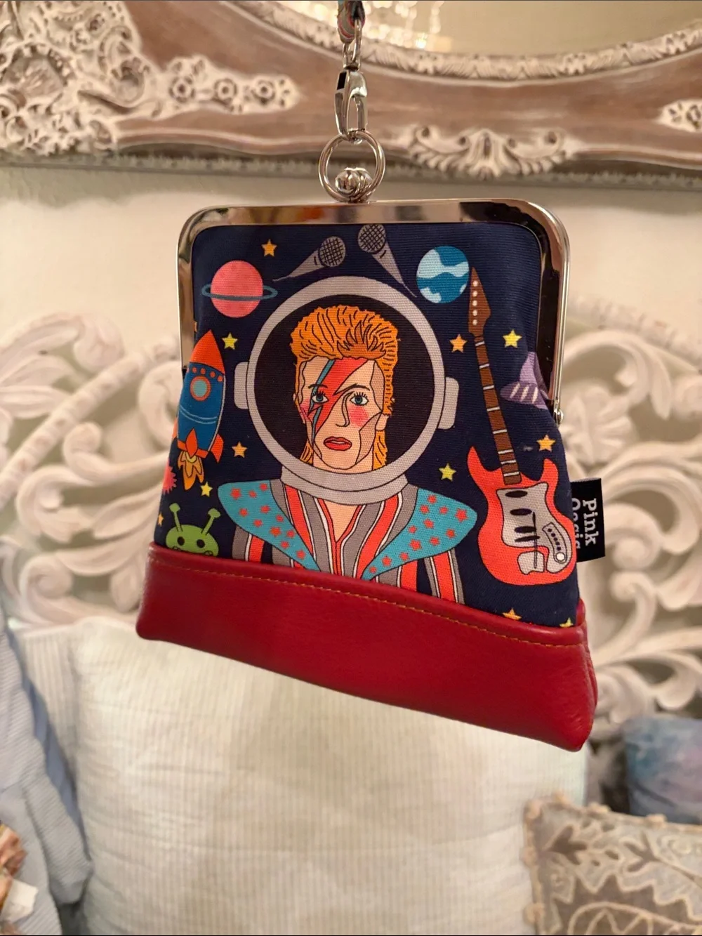 Space oddity/Ziggy Stardust /David Bowie Wristlet with crimson leather